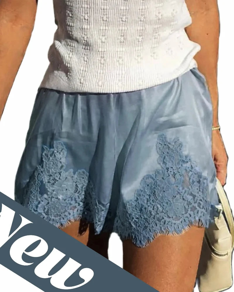 Women's Silky Satin Lounge Shorts with Lace Trim - Chic & Comfortable