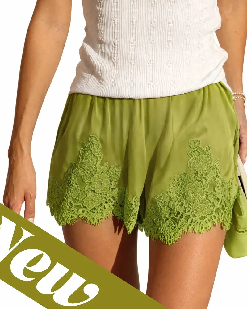 Women's Silky Satin Lounge Shorts with Lace Trim - Chic & Comfortable