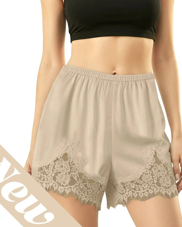 Women's Silky Satin Lounge Shorts with Lace Trim - Chic & Comfortable