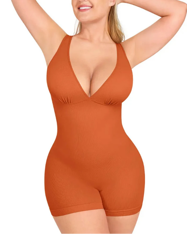 Deep-V Bodycon Romper — Sculpted Fit with Tummy Control