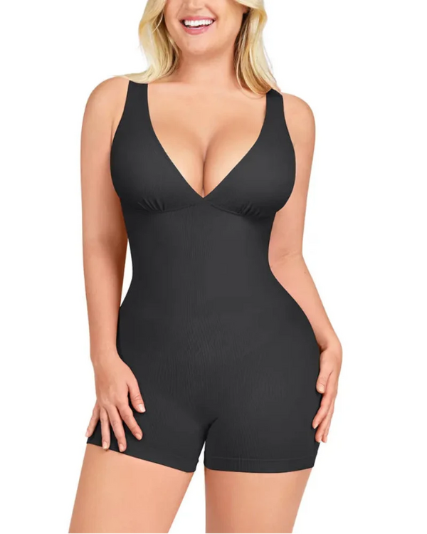 Deep-V Bodycon Romper — Sculpted Fit with Tummy Control