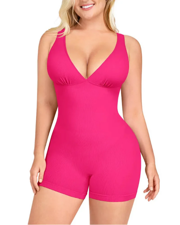 Deep-V Bodycon Romper — Sculpted Fit with Tummy Control