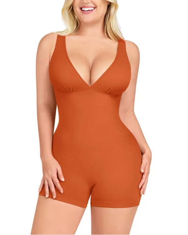 Deep-V Bodycon Romper — Sculpted Fit with Tummy Control