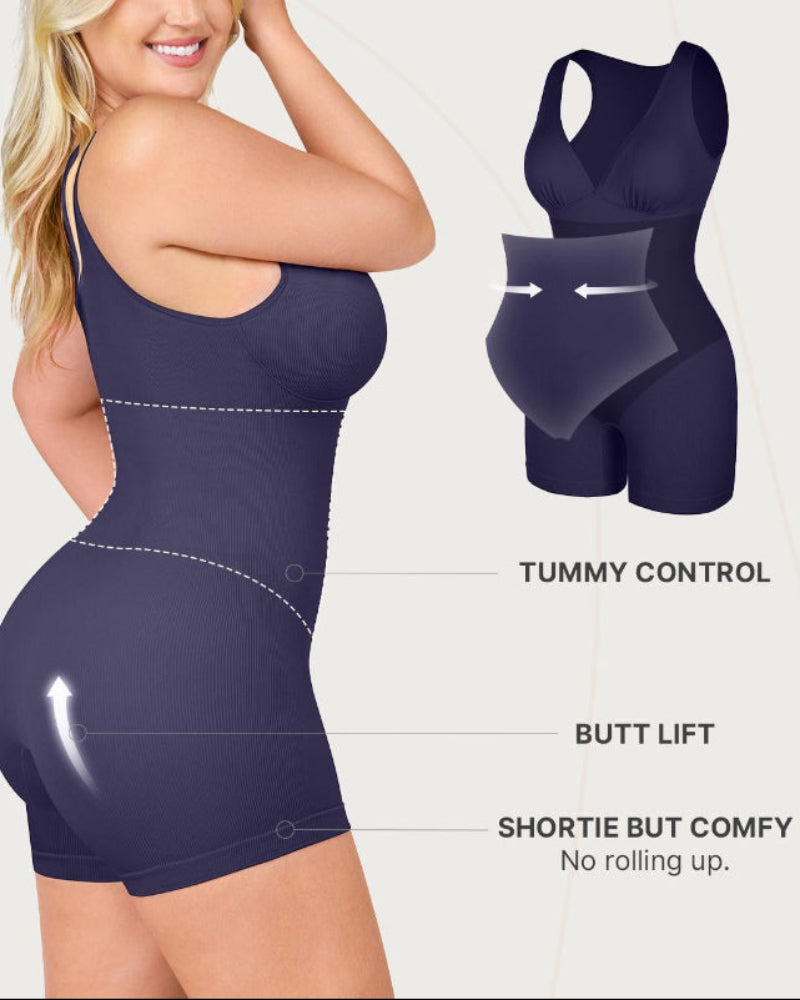 Deep-V Bodycon Romper — Sculpted Fit with Tummy Control