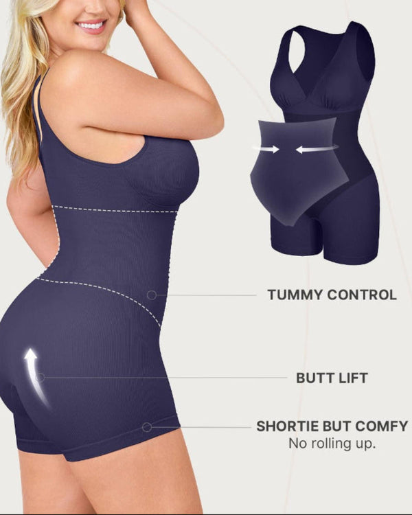Deep-V Bodycon Romper — Sculpted Fit with Tummy Control