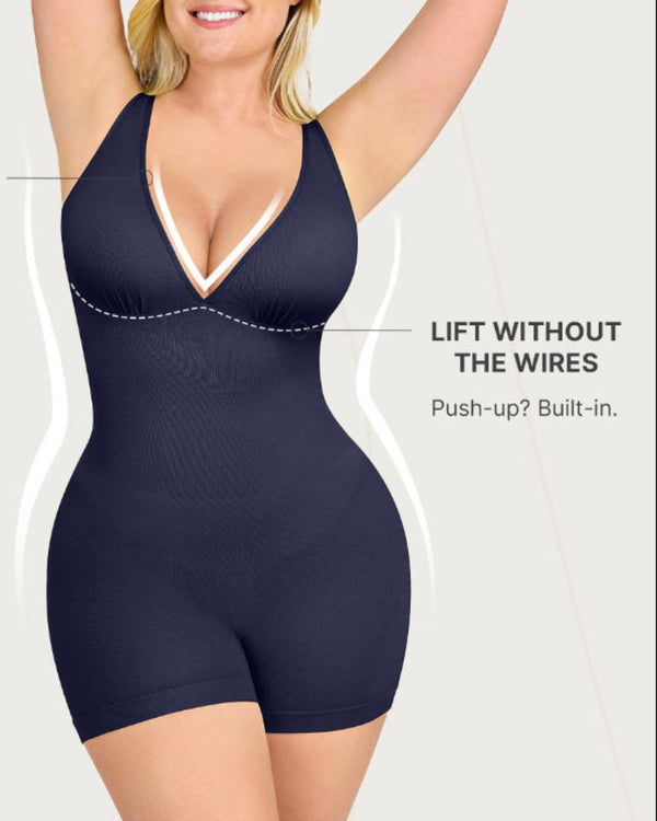 Deep-V Bodycon Romper — Sculpted Fit with Tummy Control