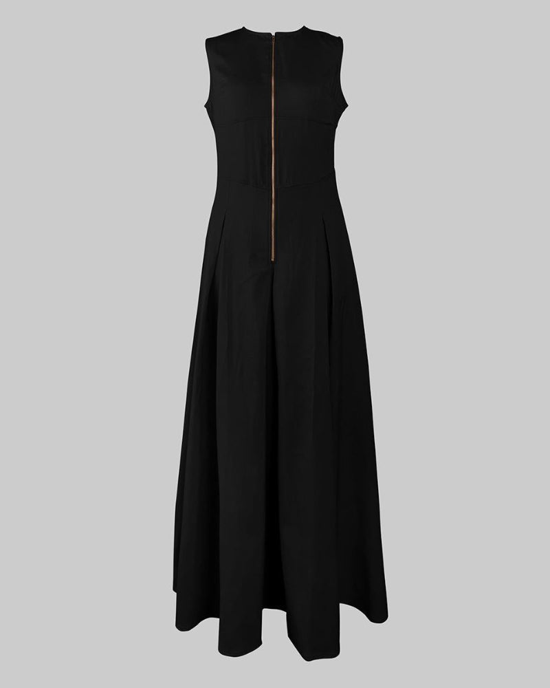 Women's Loose-Fit Maxi Dress with Pleats, Pockets, and a Slit — Effortless Summer Comfort