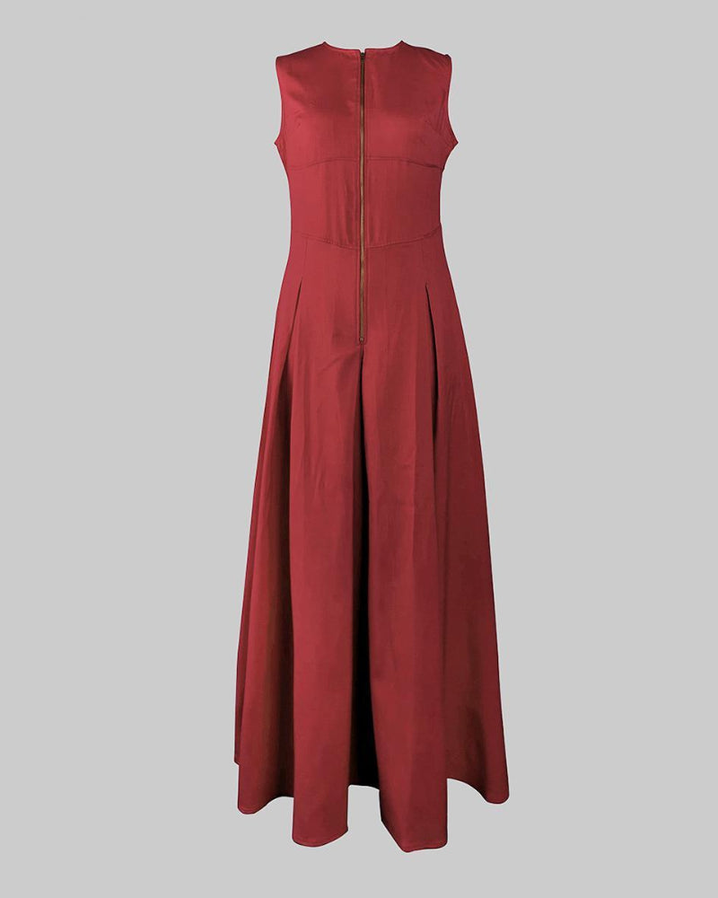 Women's Loose-Fit Maxi Dress with Pleats, Pockets, and a Slit — Effortless Summer Comfort