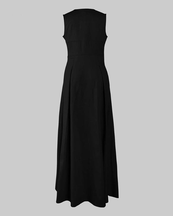 Women's Loose-Fit Maxi Dress with Pleats, Pockets, and a Slit — Effortless Summer Comfort
