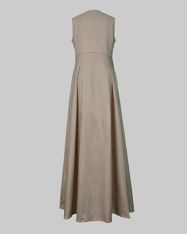Women's Loose-Fit Maxi Dress with Pleats, Pockets, and a Slit — Effortless Summer Comfort