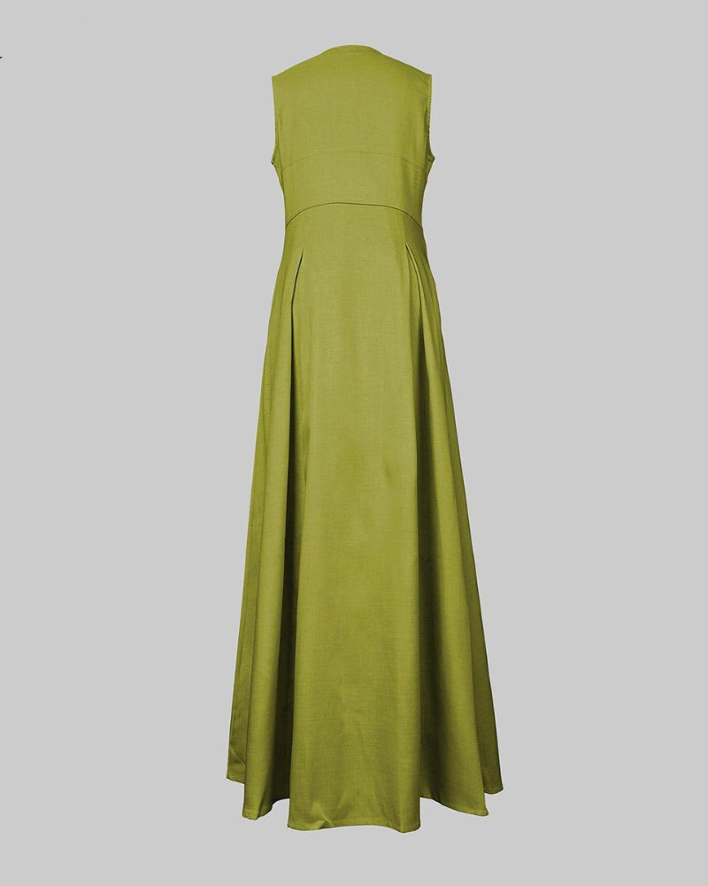 Women's Loose-Fit Maxi Dress with Pleats, Pockets, and a Slit — Effortless Summer Comfort