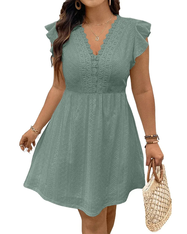 Elegant Plus Size Lace V-Neck A-Line Dress