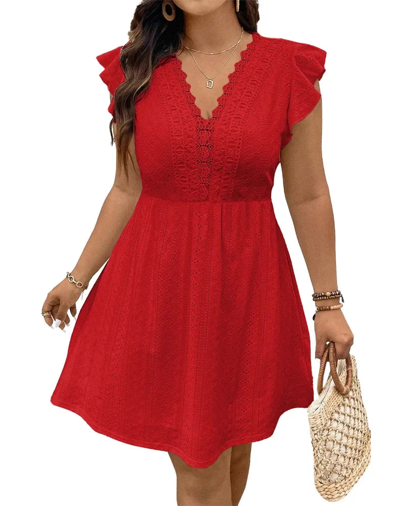 Elegant Plus Size Lace V-Neck A-Line Dress