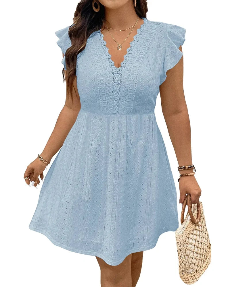 Elegant Plus Size Lace V-Neck A-Line Dress
