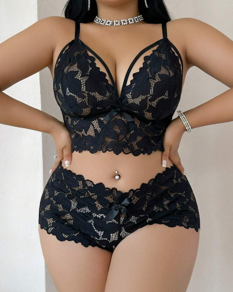 Plus Size Lace Lingerie Set - 2-Piece Sexy Sleepwear for Curves