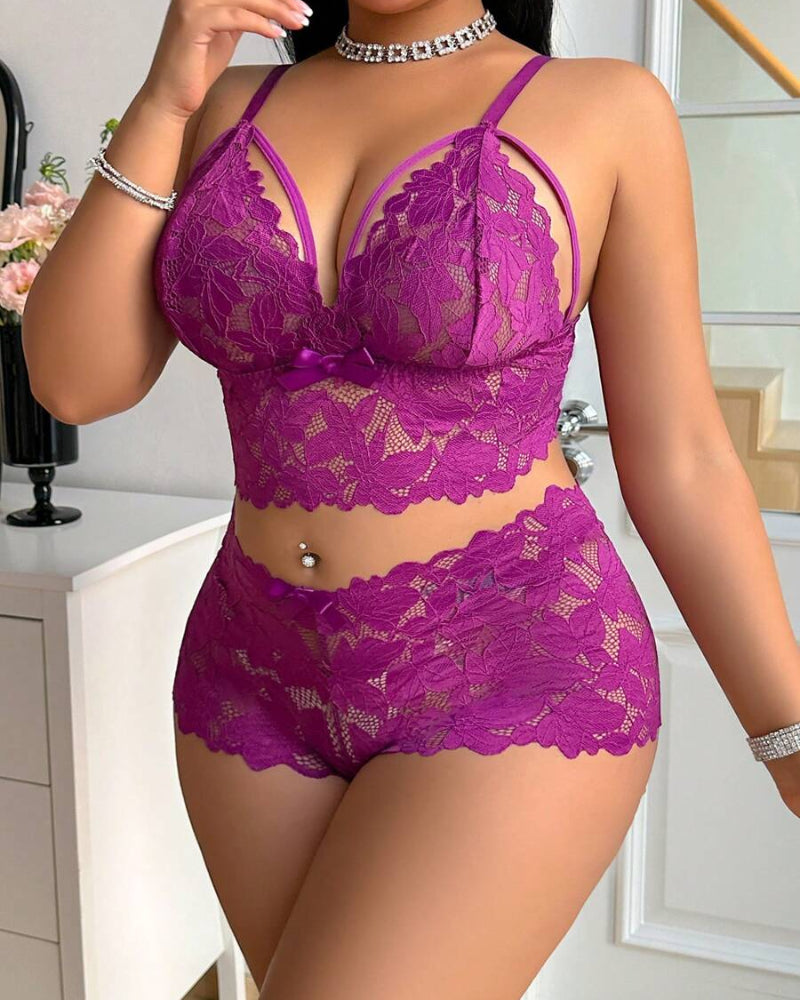 Plus Size Lace Lingerie Set - 2-Piece Sexy Sleepwear for Curves
