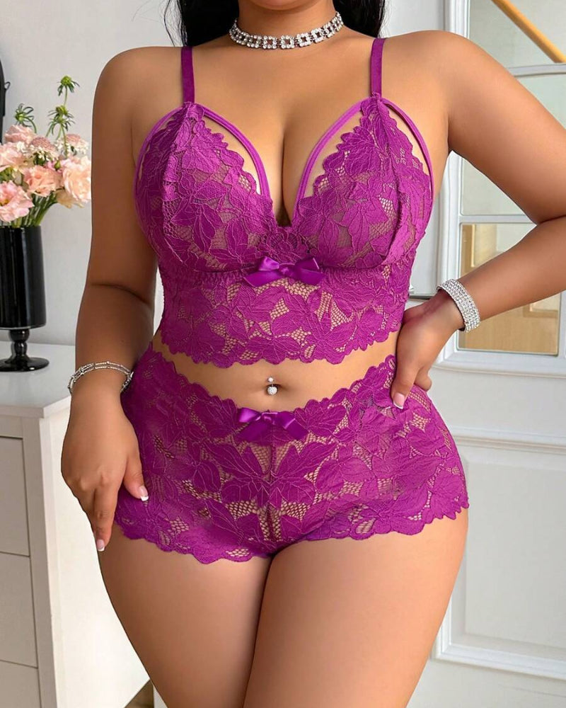 Plus Size Lace Lingerie Set - 2-Piece Sexy Sleepwear for Curves