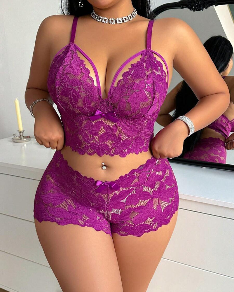 Plus Size Lace Lingerie Set - 2-Piece Sexy Sleepwear for Curves