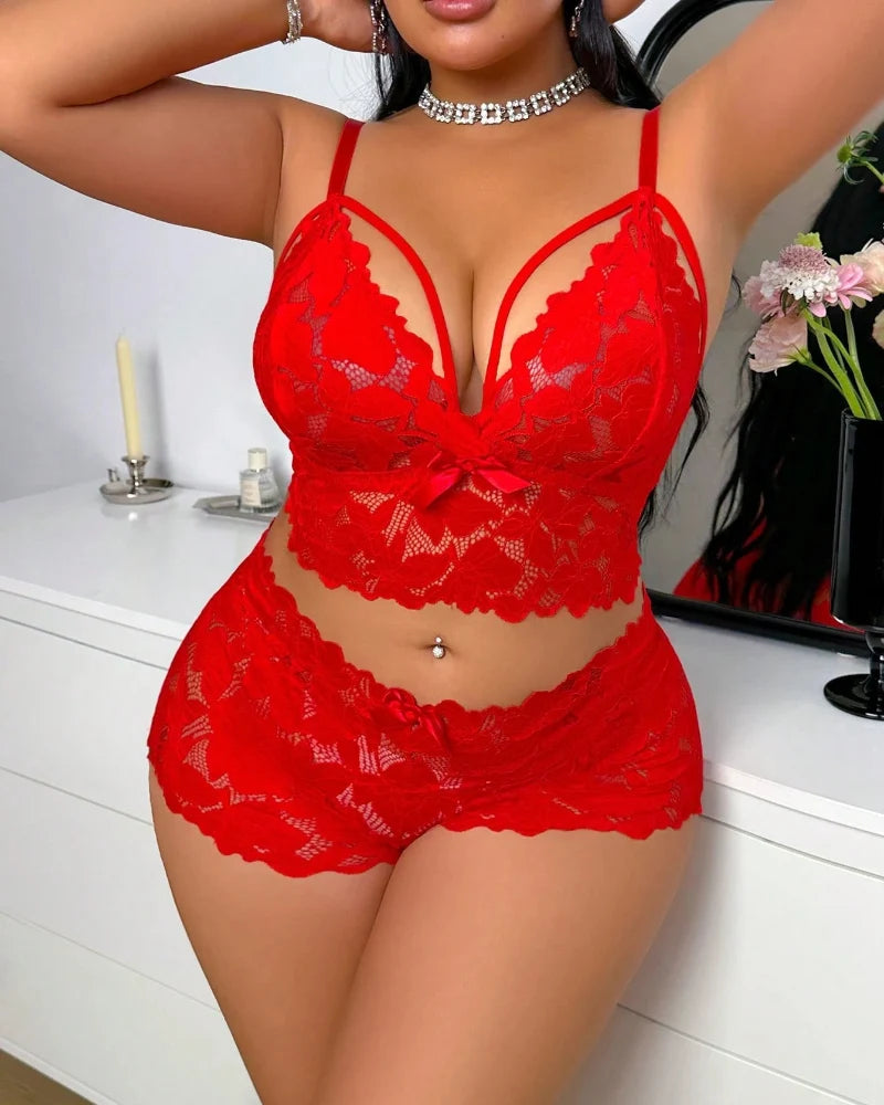 Plus Size Lace Lingerie Set - 2-Piece Sexy Sleepwear for Curves