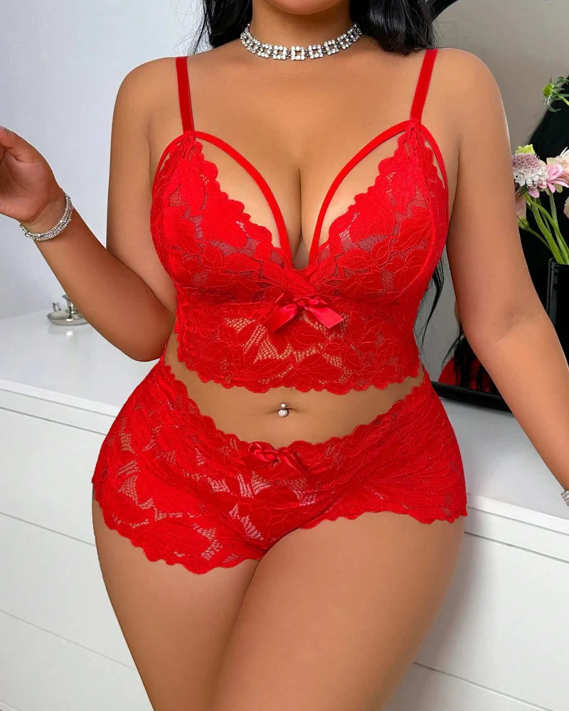 Plus Size Lace Lingerie Set - 2-Piece Sexy Sleepwear for Curves