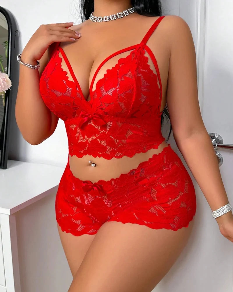 Plus Size Lace Lingerie Set - 2-Piece Sexy Sleepwear for Curves