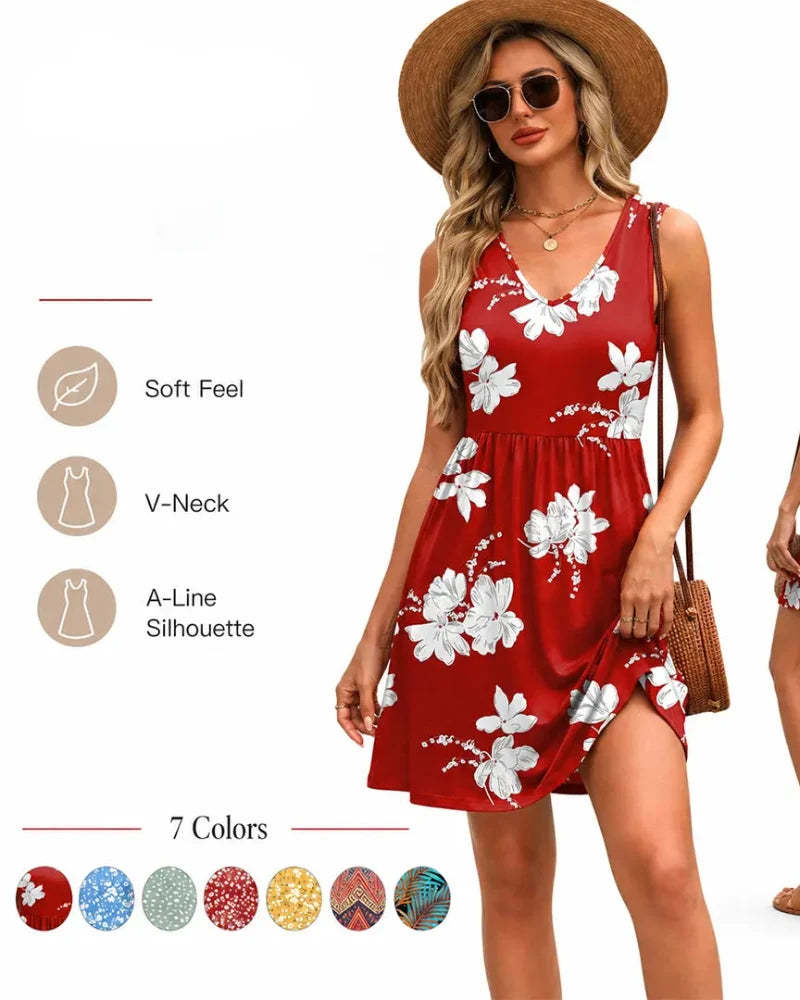 Effortless Summer V-Neck Tank Sundress with Pockets — Your Casual Beach Day Dress