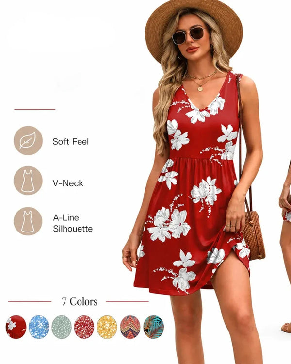 Effortless Summer V-Neck Tank Sundress with Pockets — Your Casual Beach Day Dress
