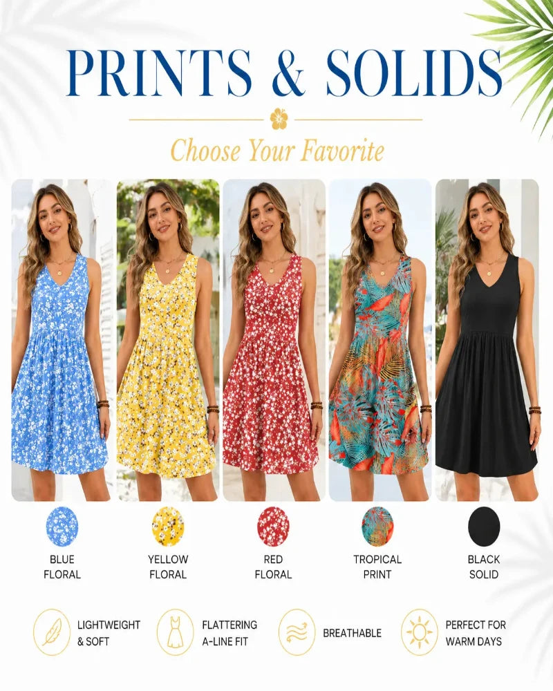 Effortless Summer V-Neck Tank Sundress with Pockets — Your Casual Beach Day Dress
