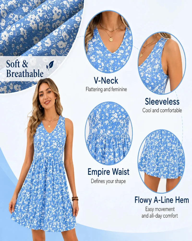 Effortless Summer V-Neck Tank Sundress with Pockets — Your Casual Beach Day Dress