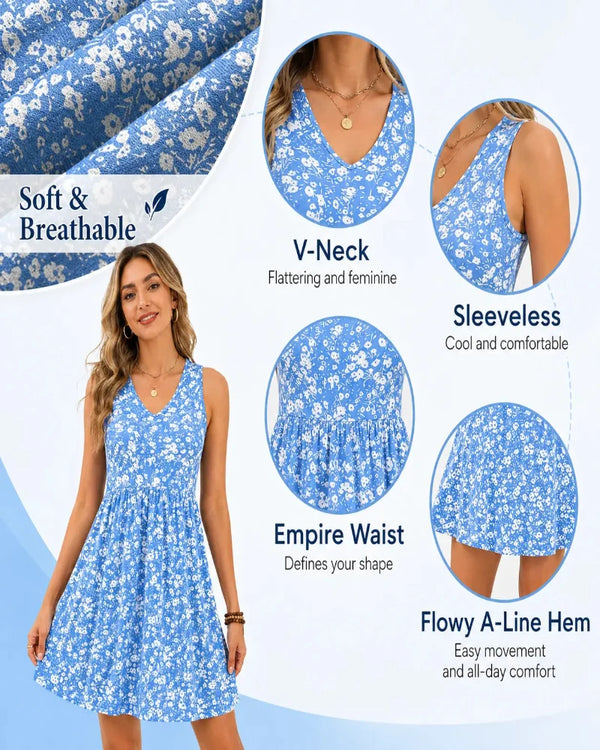 Effortless Summer V-Neck Tank Sundress with Pockets — Your Casual Beach Day Dress