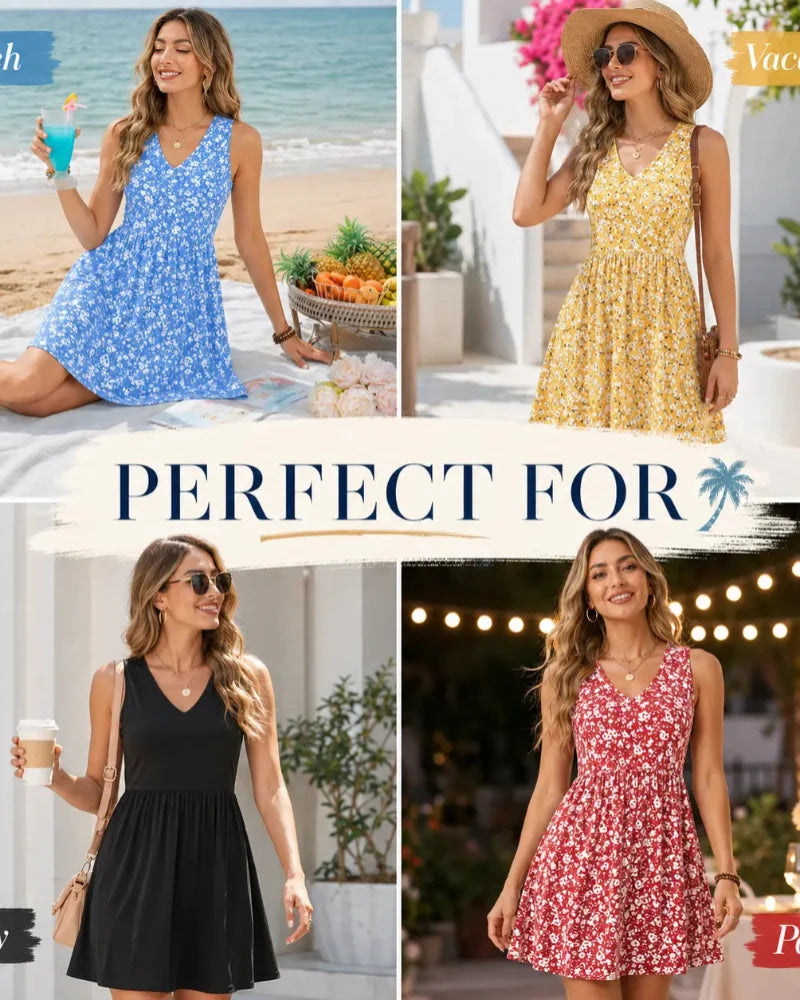 Effortless Summer V-Neck Tank Sundress with Pockets — Your Casual Beach Day Dress