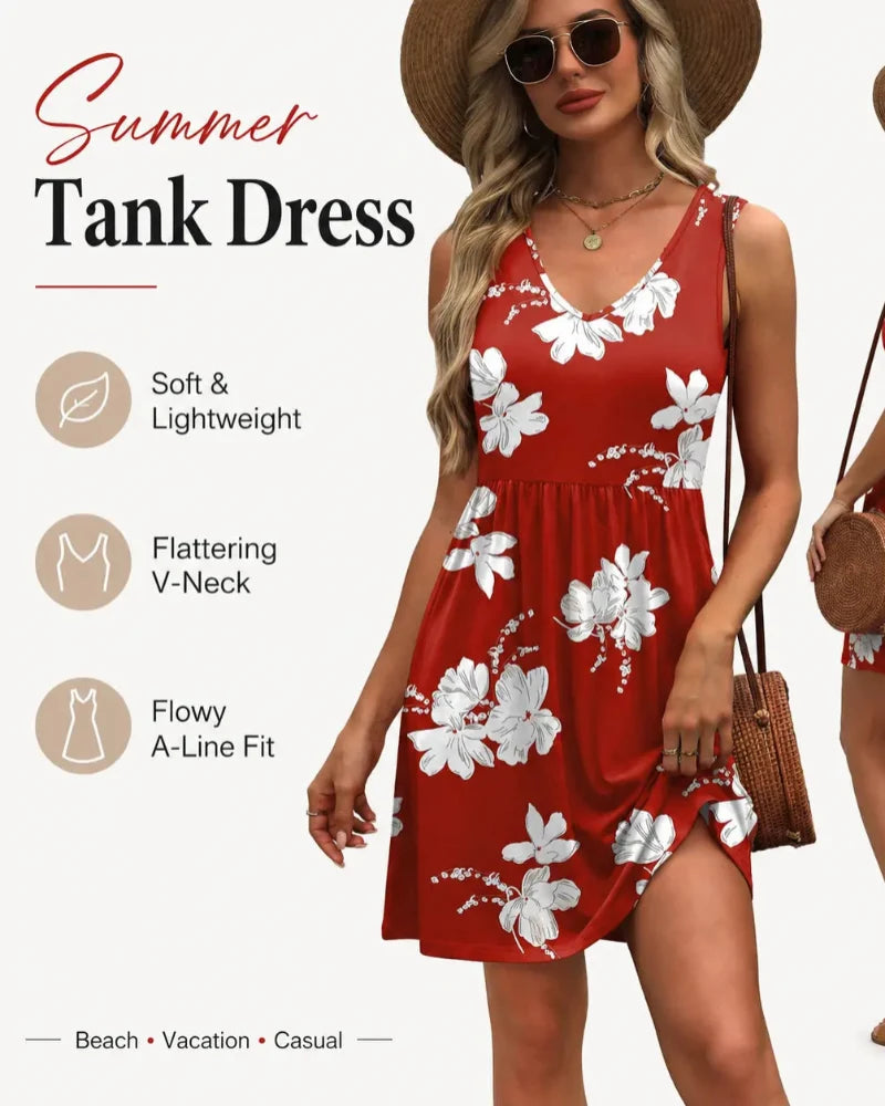 Effortless Summer V-Neck Tank Sundress with Pockets — Your Casual Beach Day Dress