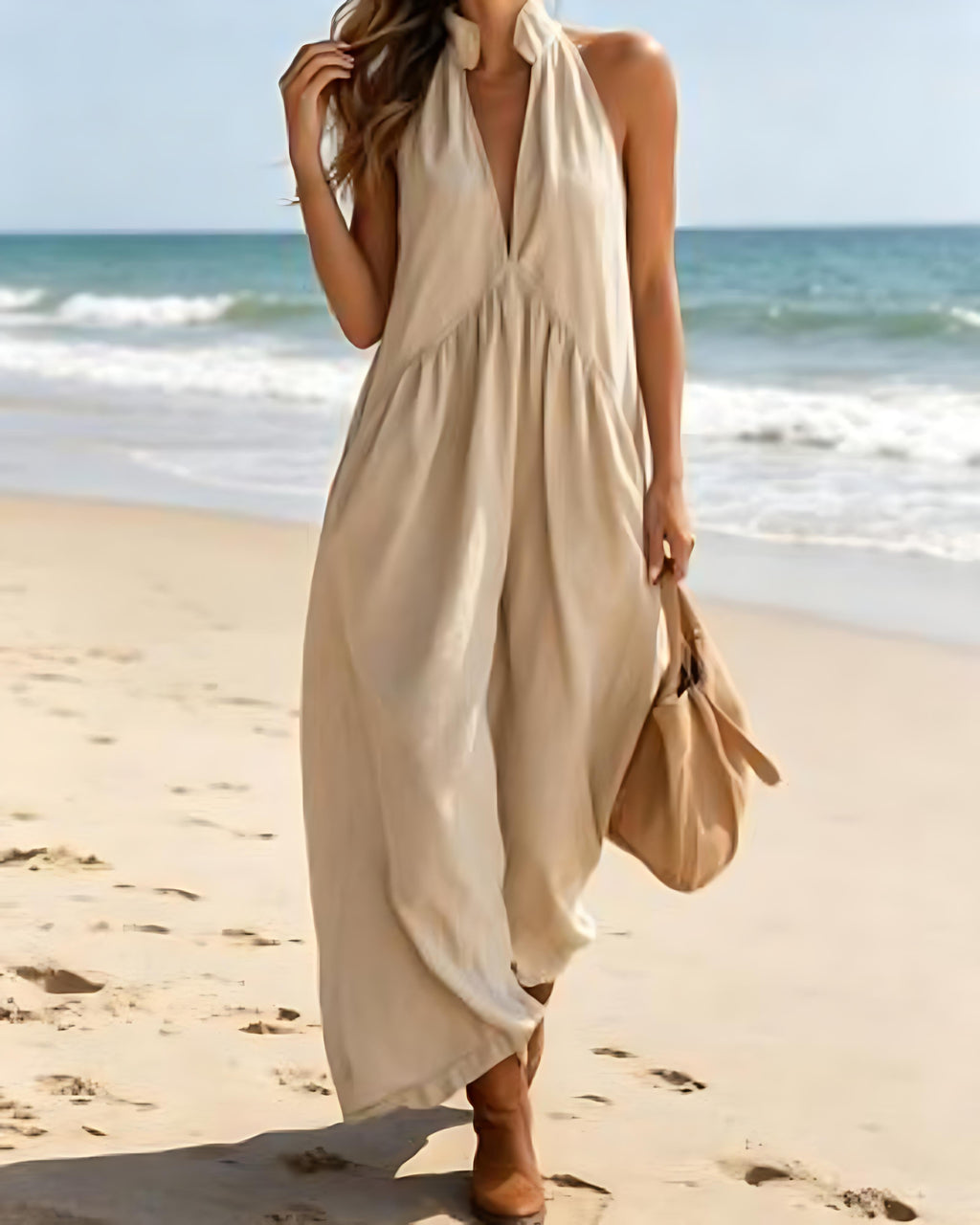 Halter Maxi Dress — Relaxed Casual Fit with Handy Pockets