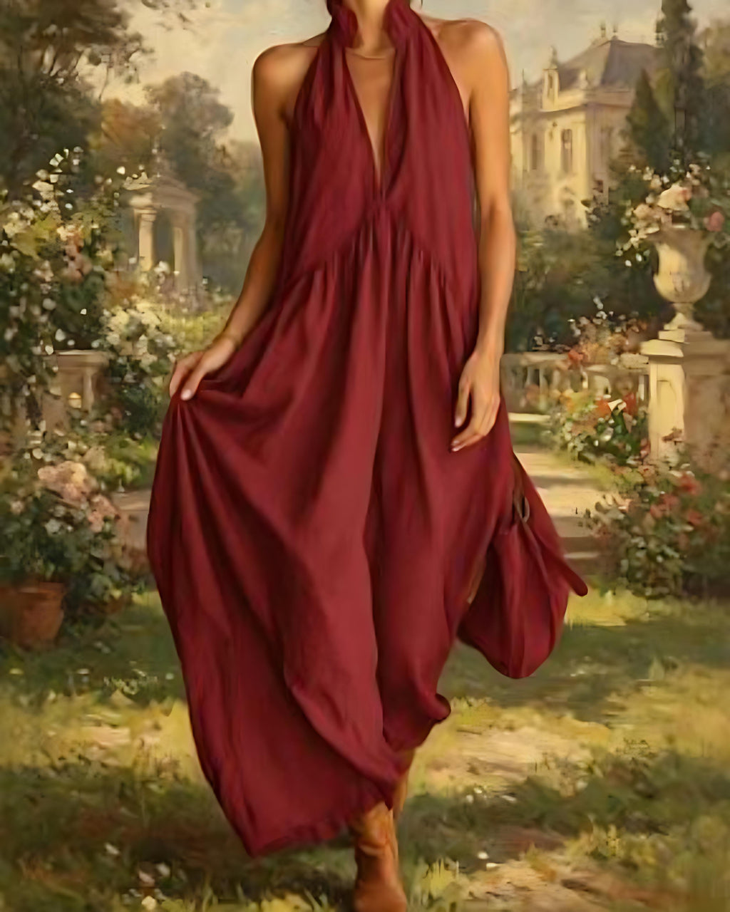 Halter Maxi Dress — Relaxed Casual Fit with Handy Pockets