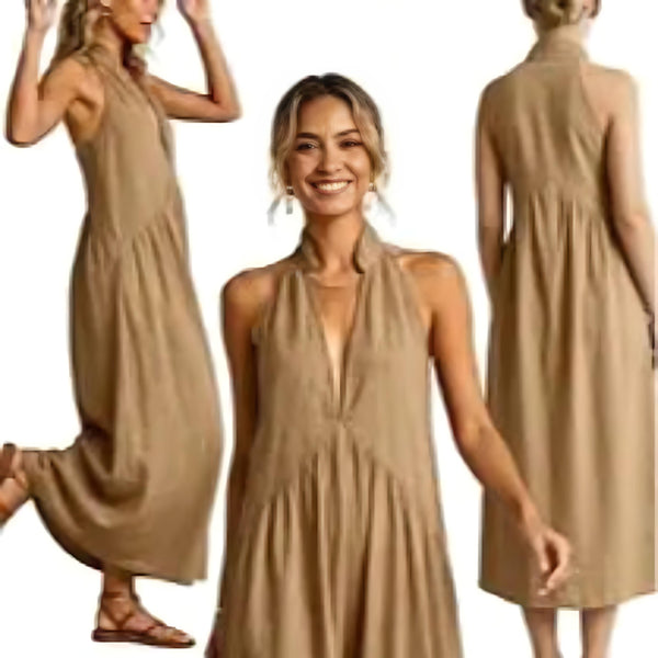 Halter Maxi Dress — Relaxed Casual Fit with Handy Pockets