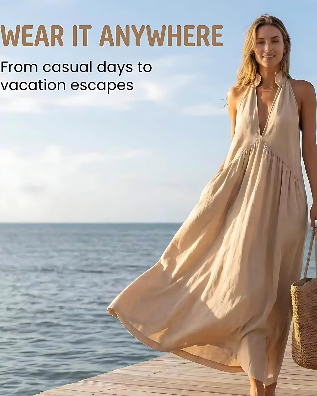 Halter Maxi Dress — Relaxed Casual Fit with Handy Pockets