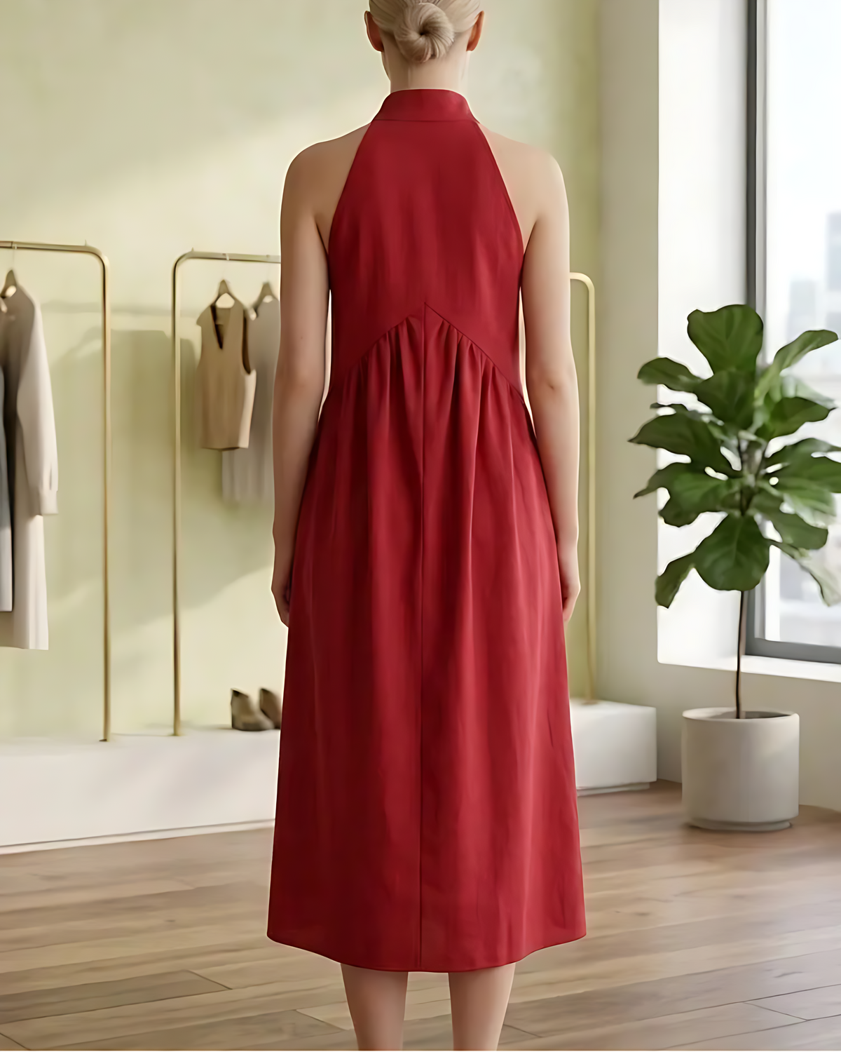 Halter Maxi Dress — Relaxed Casual Fit with Handy Pockets