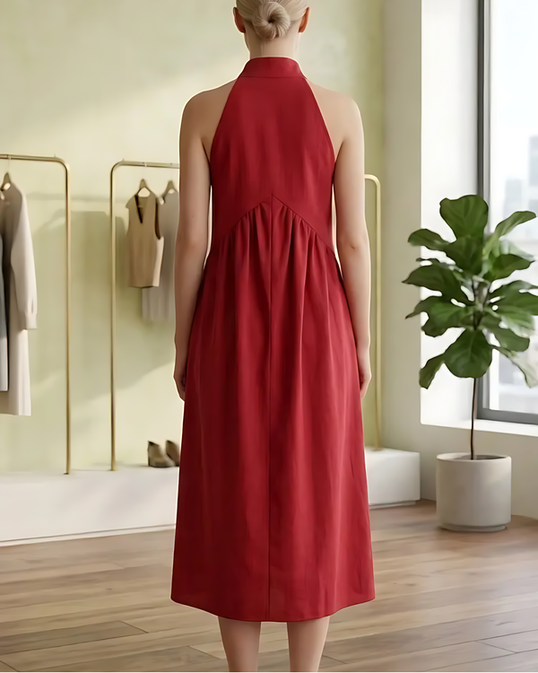 Halter Maxi Dress — Relaxed Casual Fit with Handy Pockets