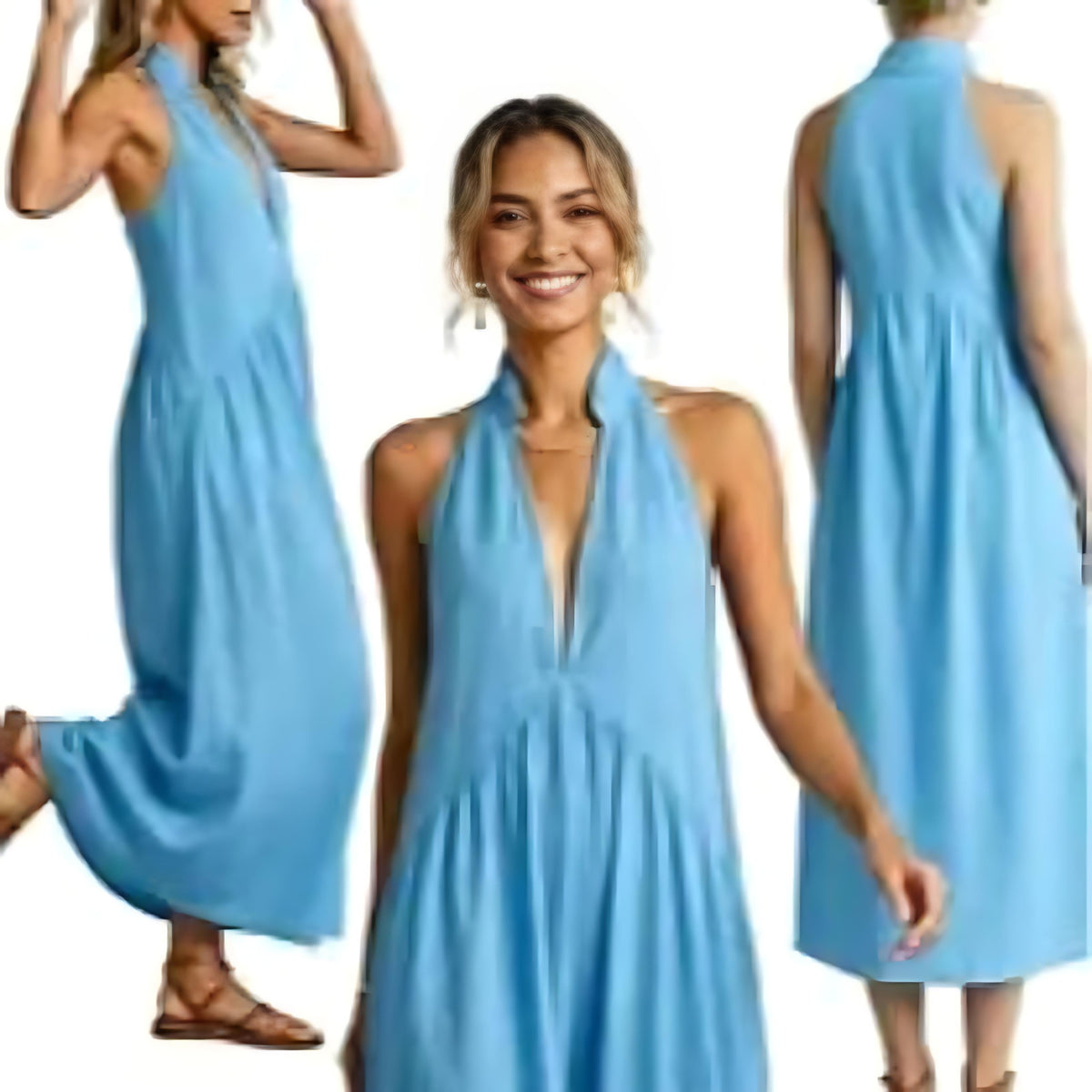 Halter Maxi Dress — Relaxed Casual Fit with Handy Pockets