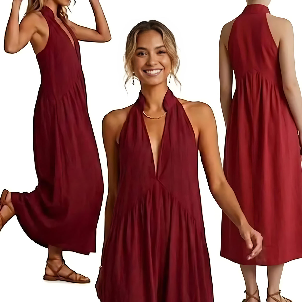 Halter Maxi Dress — Relaxed Casual Fit with Handy Pockets