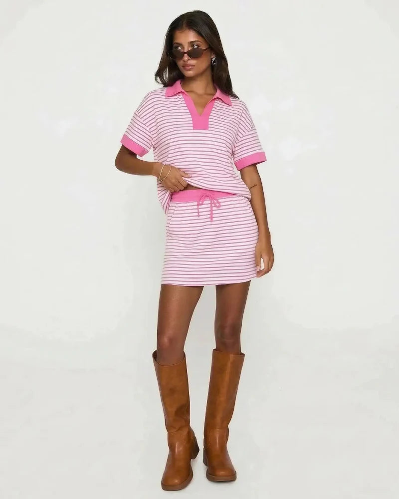 2-Piece V-Neck Polo Skort Set with Built-In Shorts Main image