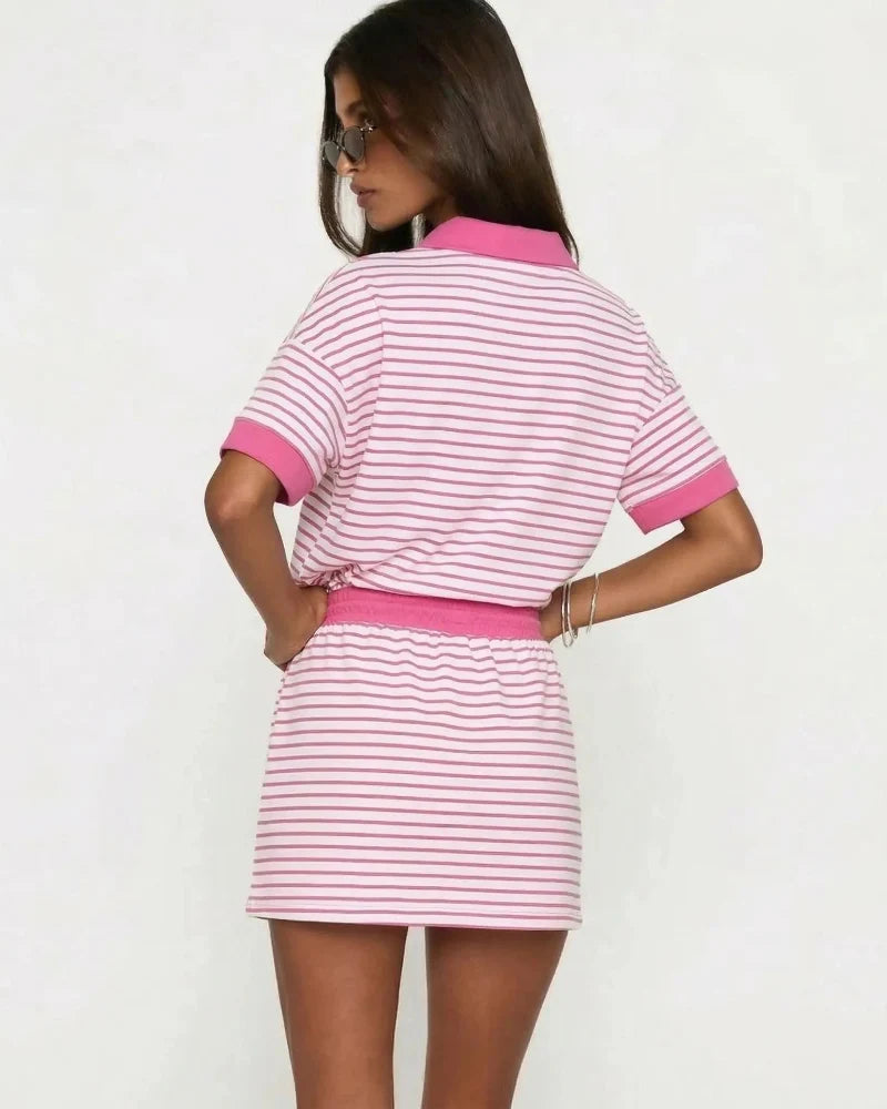 2-Piece V-Neck Polo Skort Set with Built-In Shorts