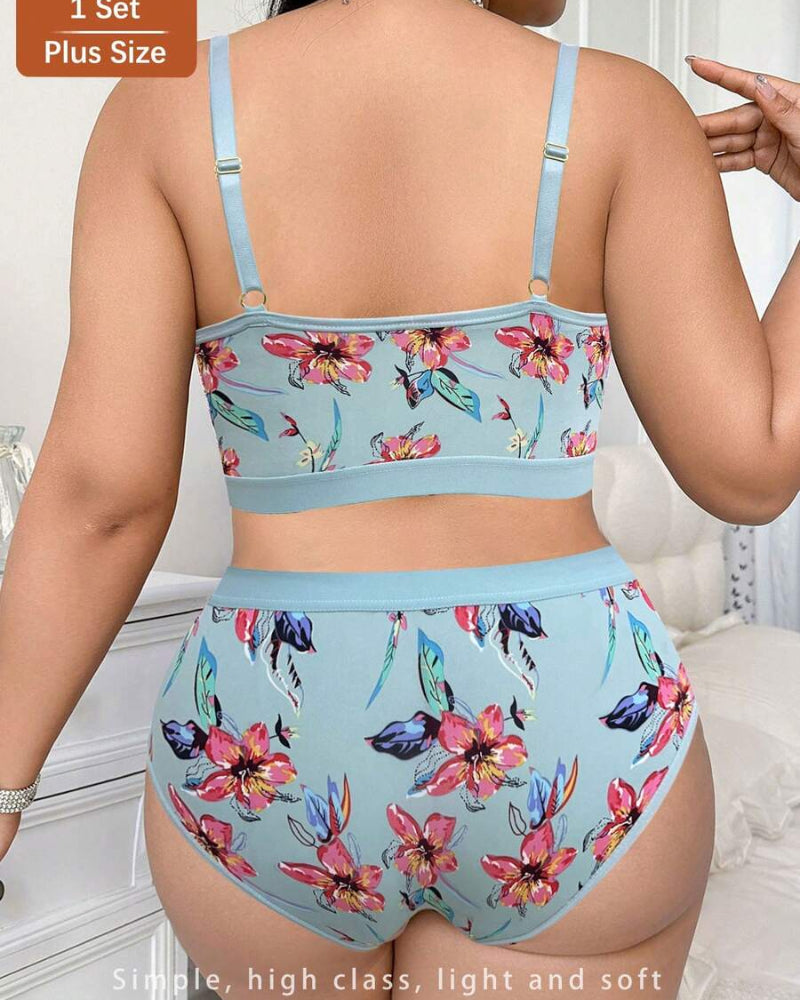 Luxurious Plus-Size Wireless Floral Lingerie Set — Soft, Cozy, All-Day Comfort