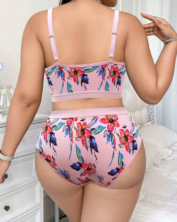 Luxurious Plus-Size Wireless Floral Lingerie Set — Soft, Cozy, All-Day Comfort