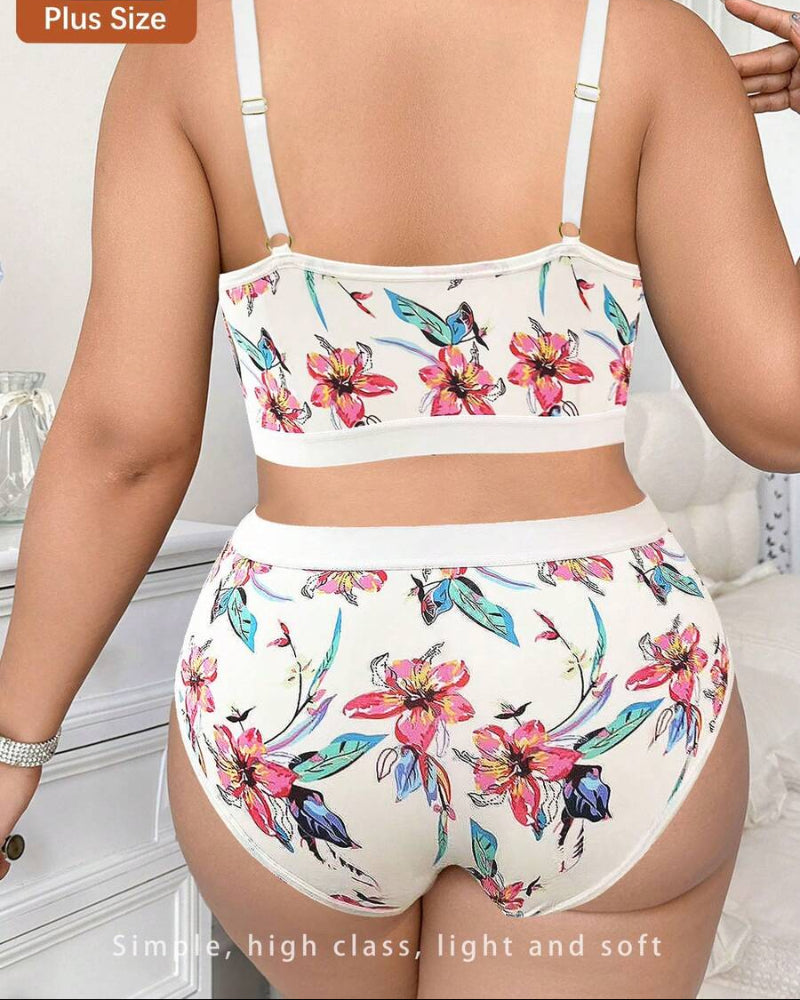 Luxurious Plus-Size Wireless Floral Lingerie Set — Soft, Cozy, All-Day Comfort