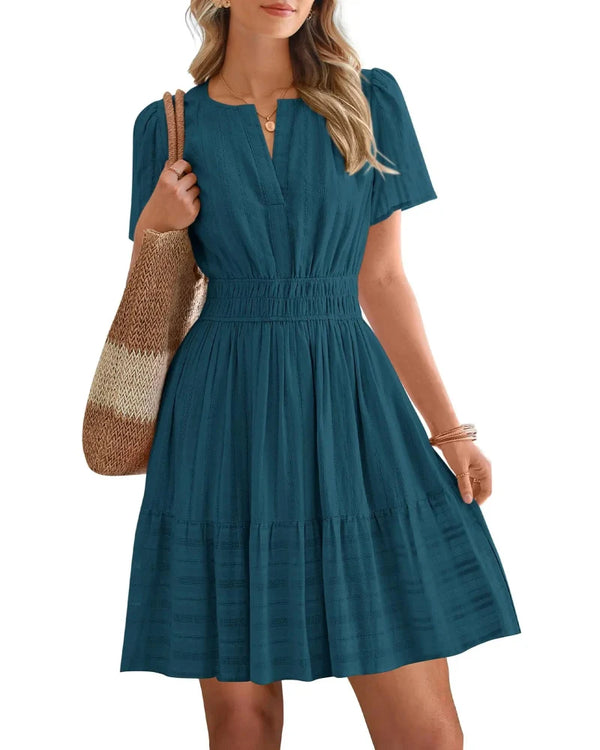 Spring 2026 Women's V-Neck Mini Dress – Boho Beachwear, Effortless Summer Style