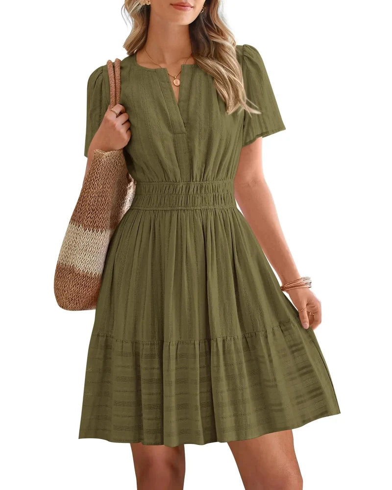 Spring 2026 Women's V-Neck Mini Dress – Boho Beachwear, Effortless Summer Style