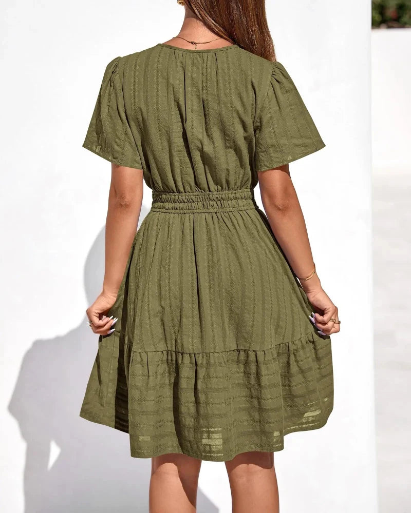 Spring 2026 Women's V-Neck Mini Dress – Boho Beachwear, Effortless Summer Style