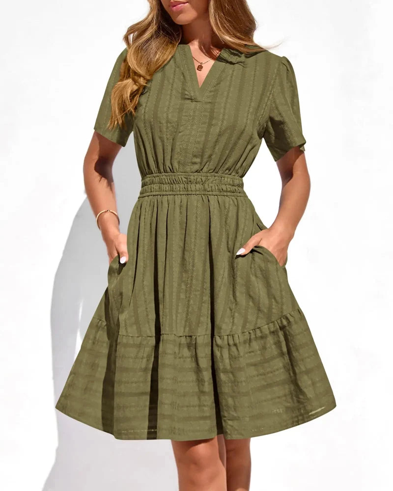 Spring 2026 Women's V-Neck Mini Dress – Boho Beachwear, Effortless Summer Style