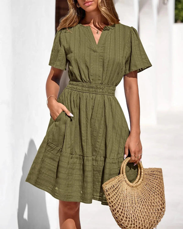 Spring 2026 Women's V-Neck Mini Dress – Boho Beachwear, Effortless Summer Style
